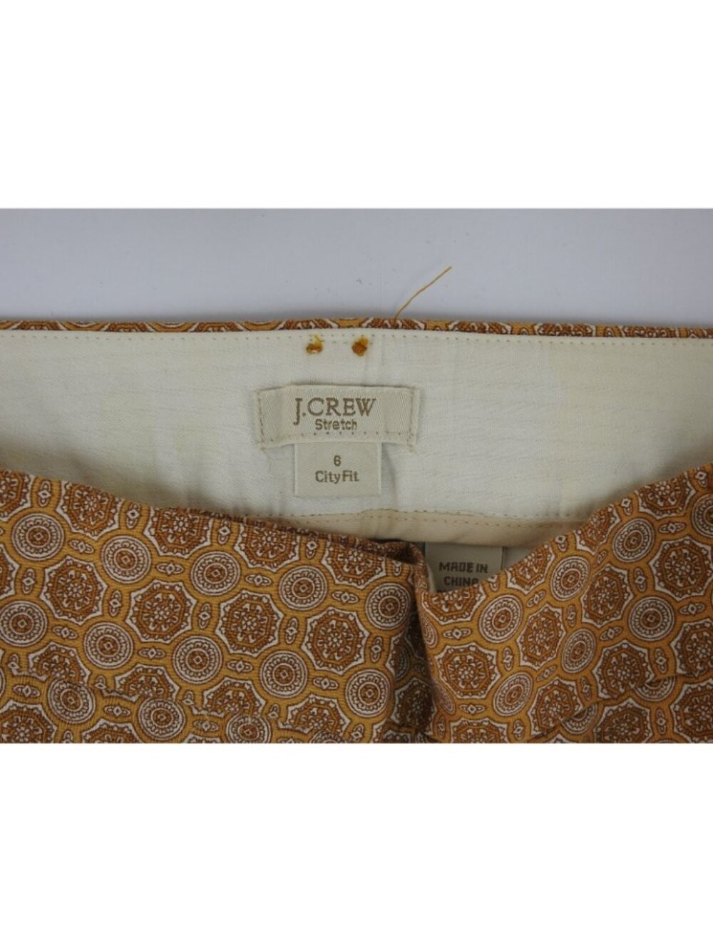 J Crew City Fit Printed Pants Womens Sz 6 Stretch Ankle Geormetric Gold - Picture 4 of 7